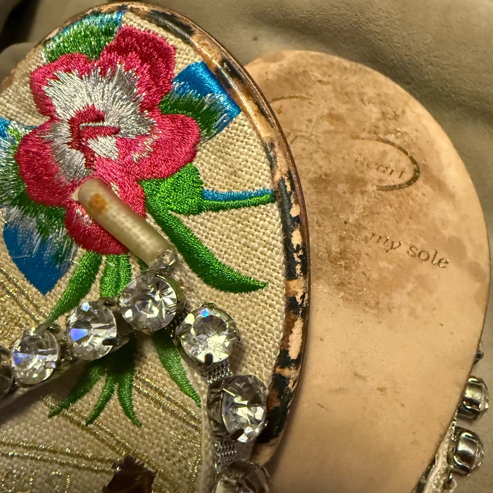 Beverly Feldman Embroidered Rhinestone Floral Sandals - Picture 9 of 11
